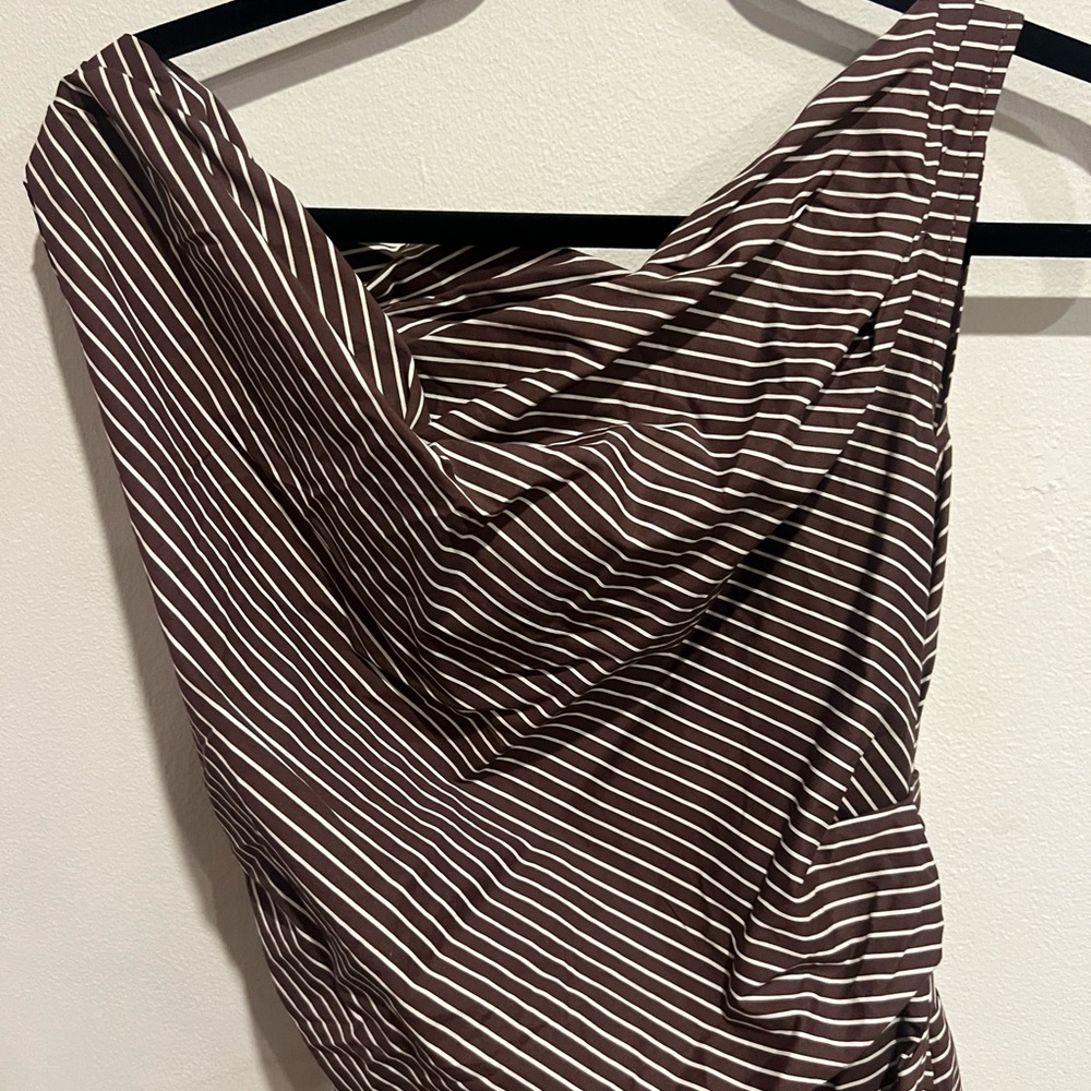 STAUD One-Shoulder Brown Striped Dress - Picture 9 of 13